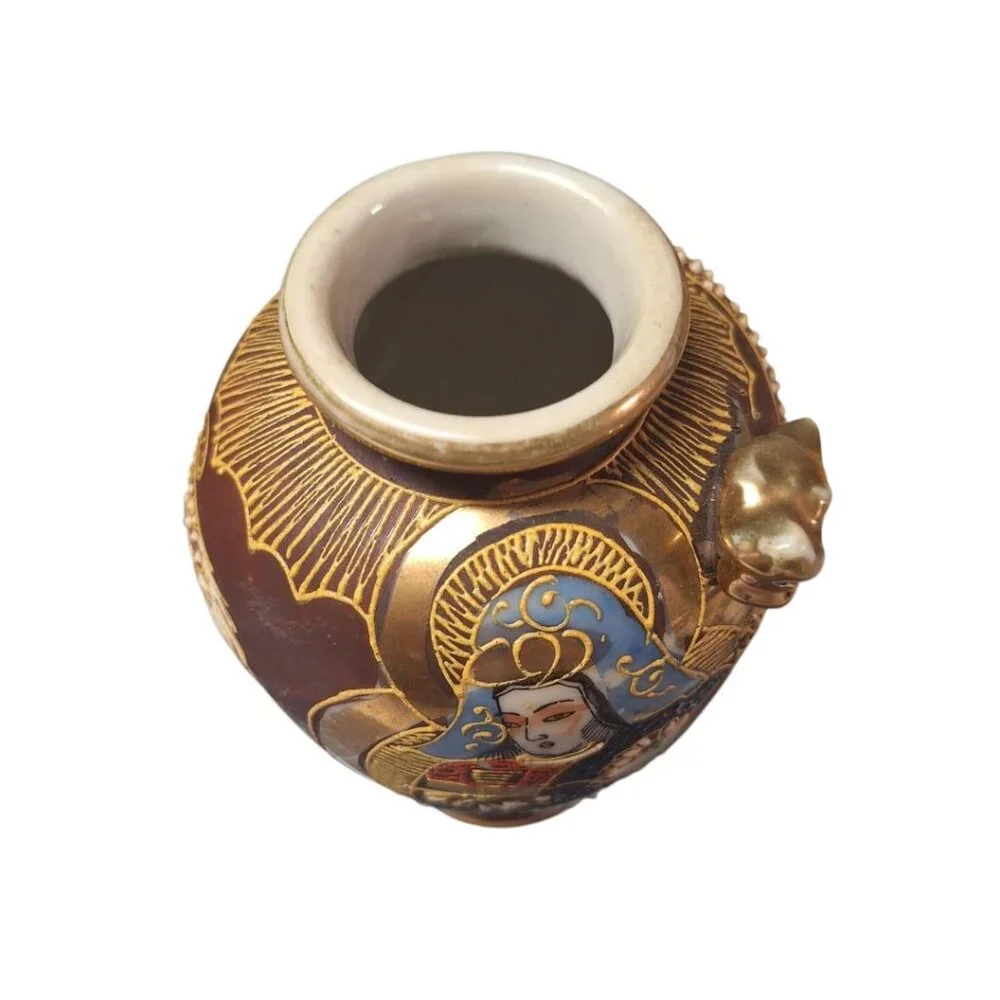 Japanese Dragon Ware Art Painted Gold Accents Vintage 6.5 Inches Tall Small Vase